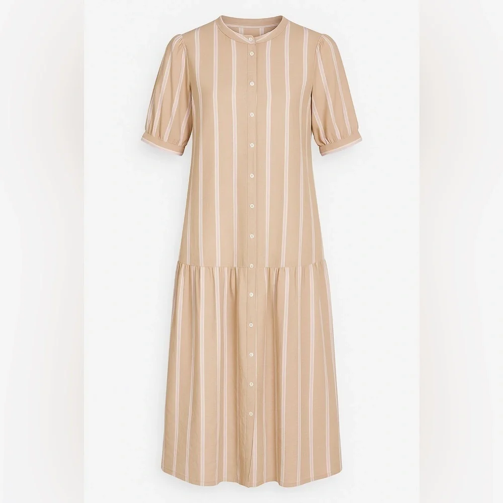 ICHI Striped Puff Sleeve Button-Front Dress - Size 38 - Picture 7 of 7